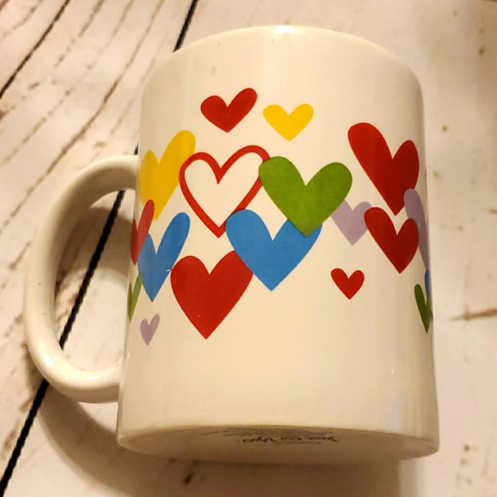 Just for You by Megatoys rainbow hearts coffee mug